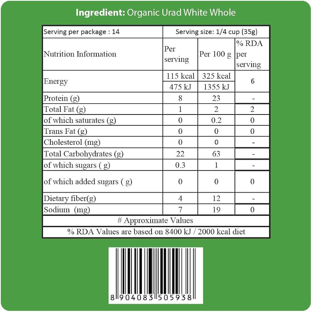 Organic White Urad Dal Whole-500g
